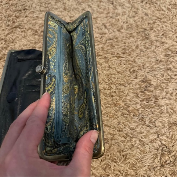 Vintage Hobo International Lauren Clutch Wallet Black Paisley Leather - Picture 5 of 10